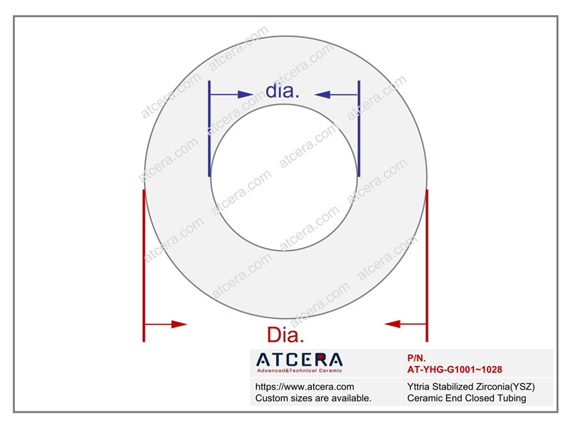 Drawing of Yttria Stabilized Zirconia(YSZ) Ceramic End Closed Tubing