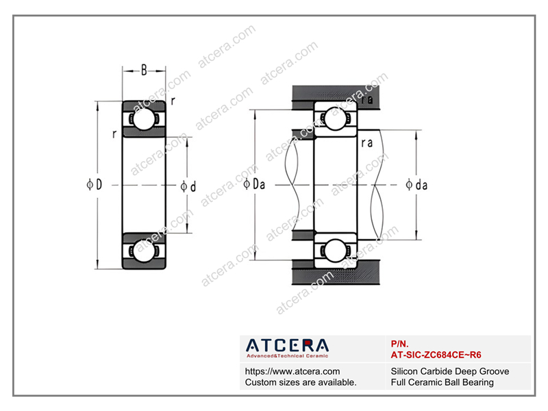 Drawing of Silicon Carbide Deep Groove Full Ceramic Ball Bearing